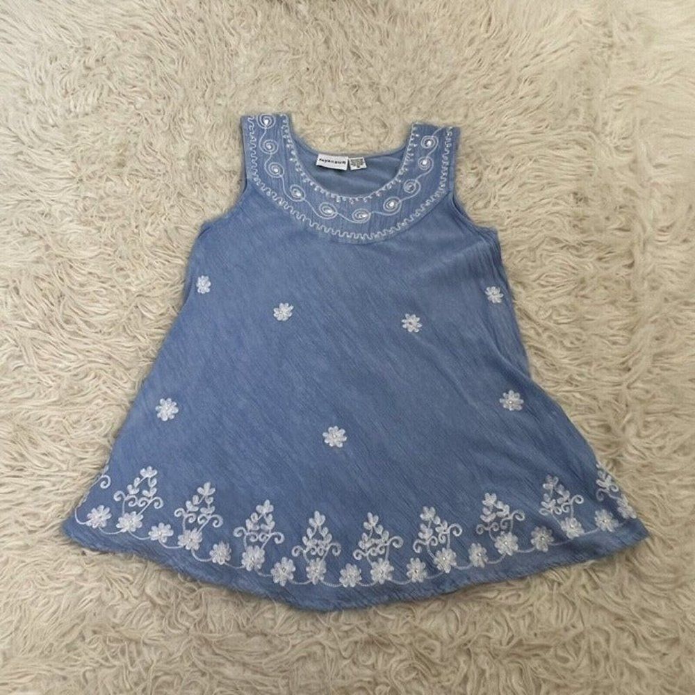 Raya Sun Women Medium Sky Blue Floral Embroidered Sleeveless Boho Tunic Top NWOT
